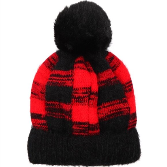 CHECKERED PRINT BEANIE WITH POM POM - Picture 4 of 6